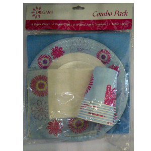 Origami Combo Pack (8 Plates, 8Cups, 8 Napkins, 1 Table Cover)